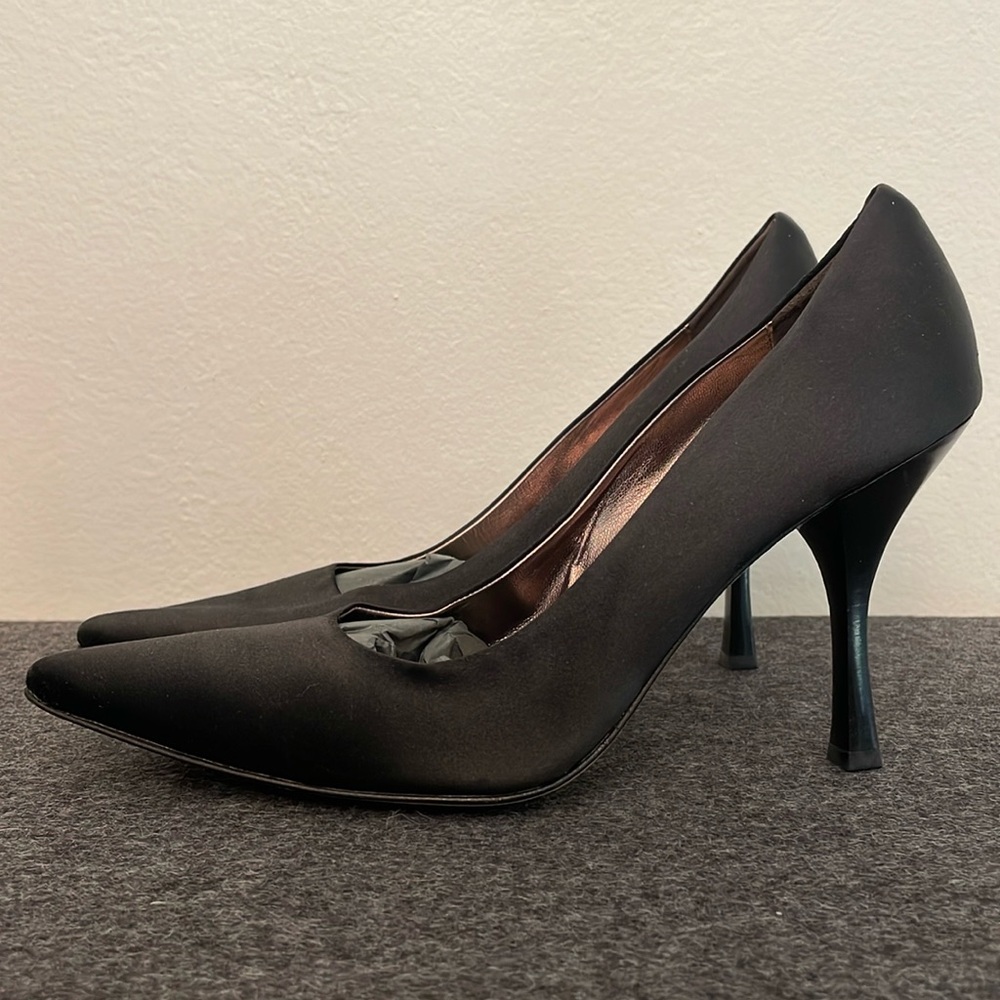 BCBGMAXAZRIA Black Satin Heels, size 10